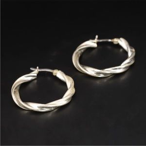 Sterling Silver - DESIGNER FAS Braided Cable Hoop Earrings - 5.5g